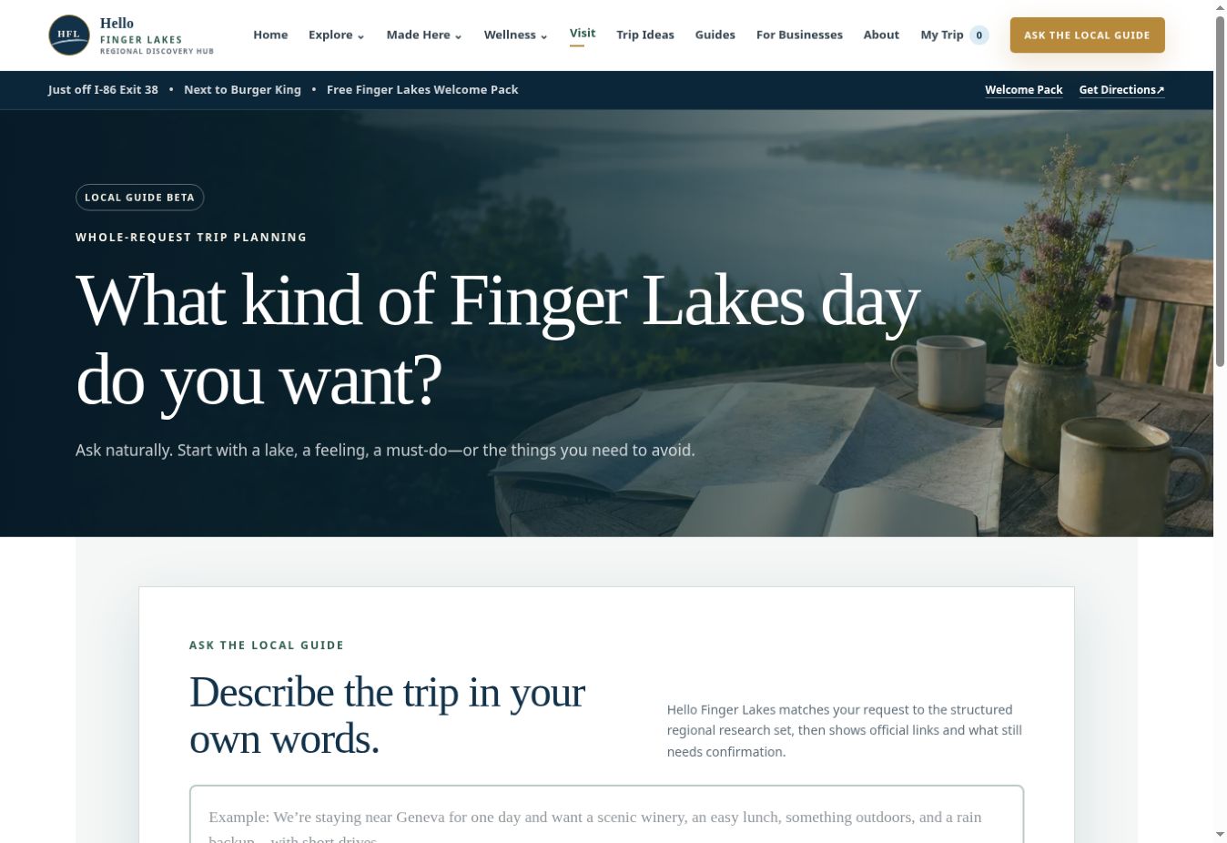 Current Ask the Local Guide trip-planning interface