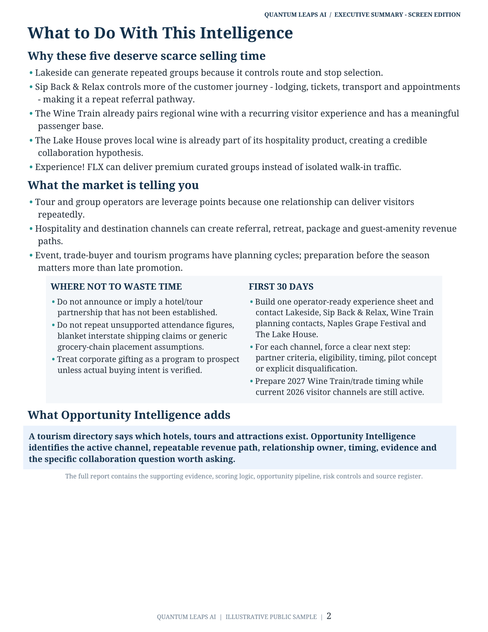 Winery & Hospitality Revenue Opportunity Intelligence executive summary page 2